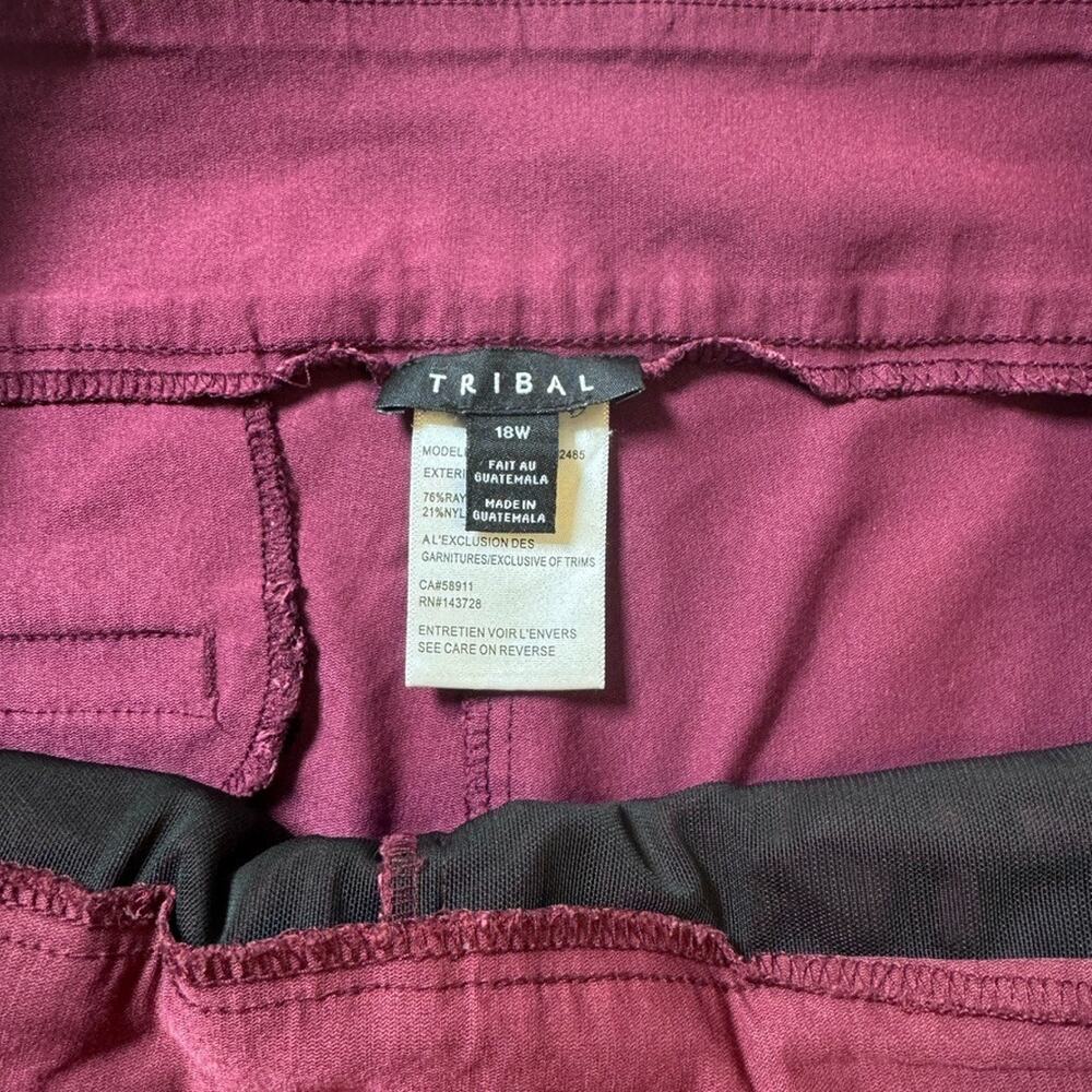 Tribal Women's Pull On Crop Pants Burgundy Stretch Career Casual Size 18W - Picture 5 of 11